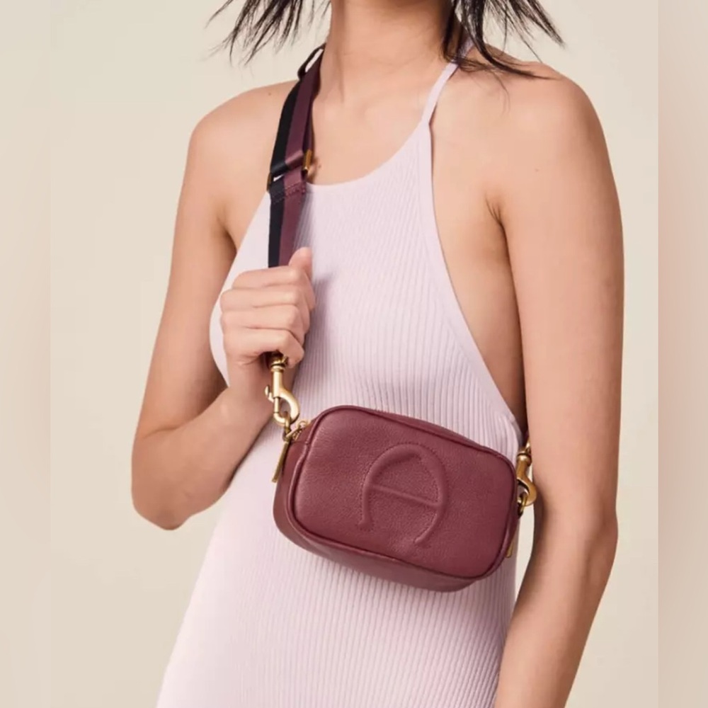 $198 ETIENNE AIGNER LEATHER ADELINE LOGO MINI CAMERA CROSSBODY ANTIC CORDOVA